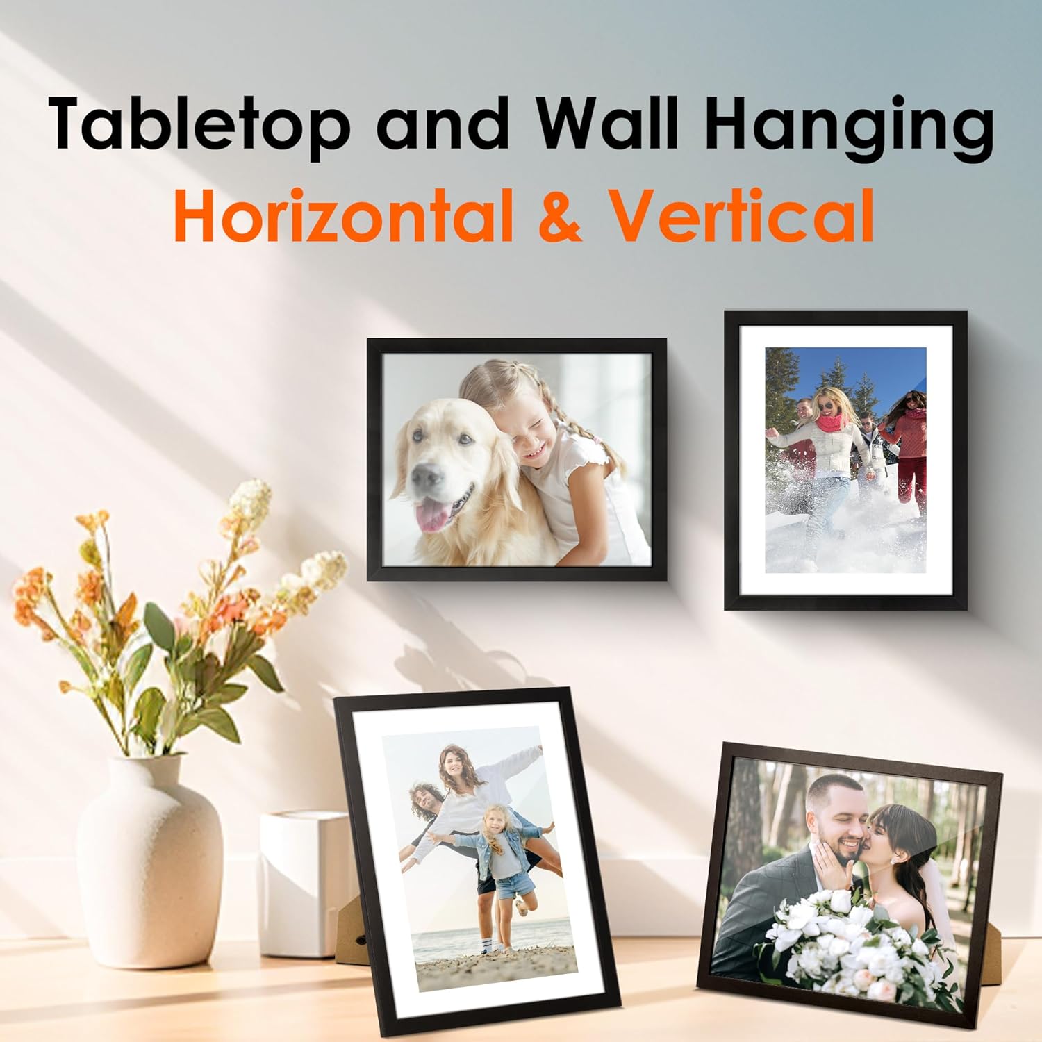 FIXSMITH 8x10 Picture Frame Set (2-Pack) - Black Wall/Tabletop Frames for 5x7 & 8x10 Photos
