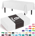 Party Solids White Plastic Tablecloth 6-Pack - 54in x 108in Rectangle (Heavy-Duty Disposable)