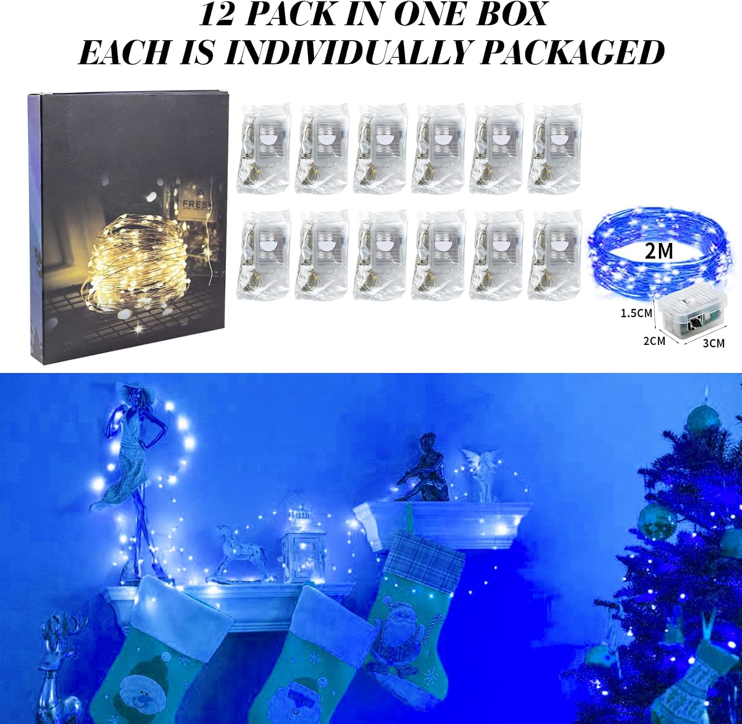 ZGWJ 12 Pack Blue Battery Fairy Lights - 7ft 20 LED String Lights for Indoor/Outdoor Decor