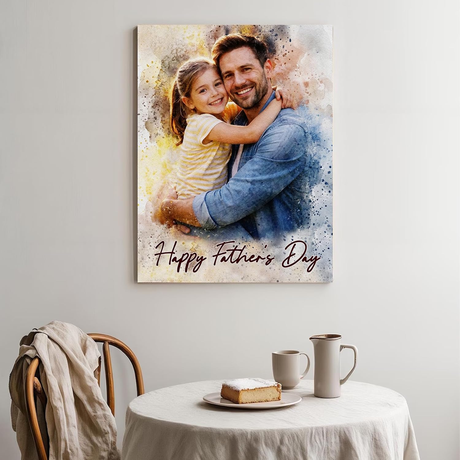 Ultragifta Custom Watercolor Canvas for Dad - Personalized Father's Day Gift with Photos