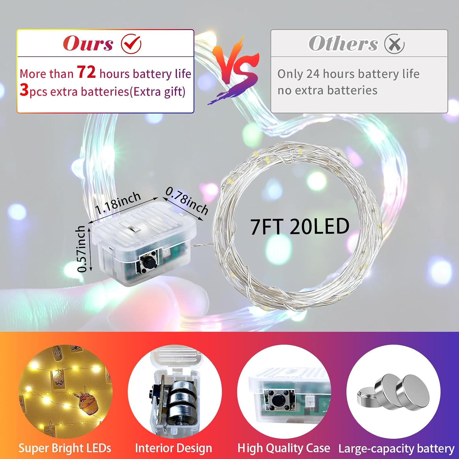 chzk Battery-Operated 8 Pack Fairy Lights - 7ft 20 LED Twinkle String for Parties