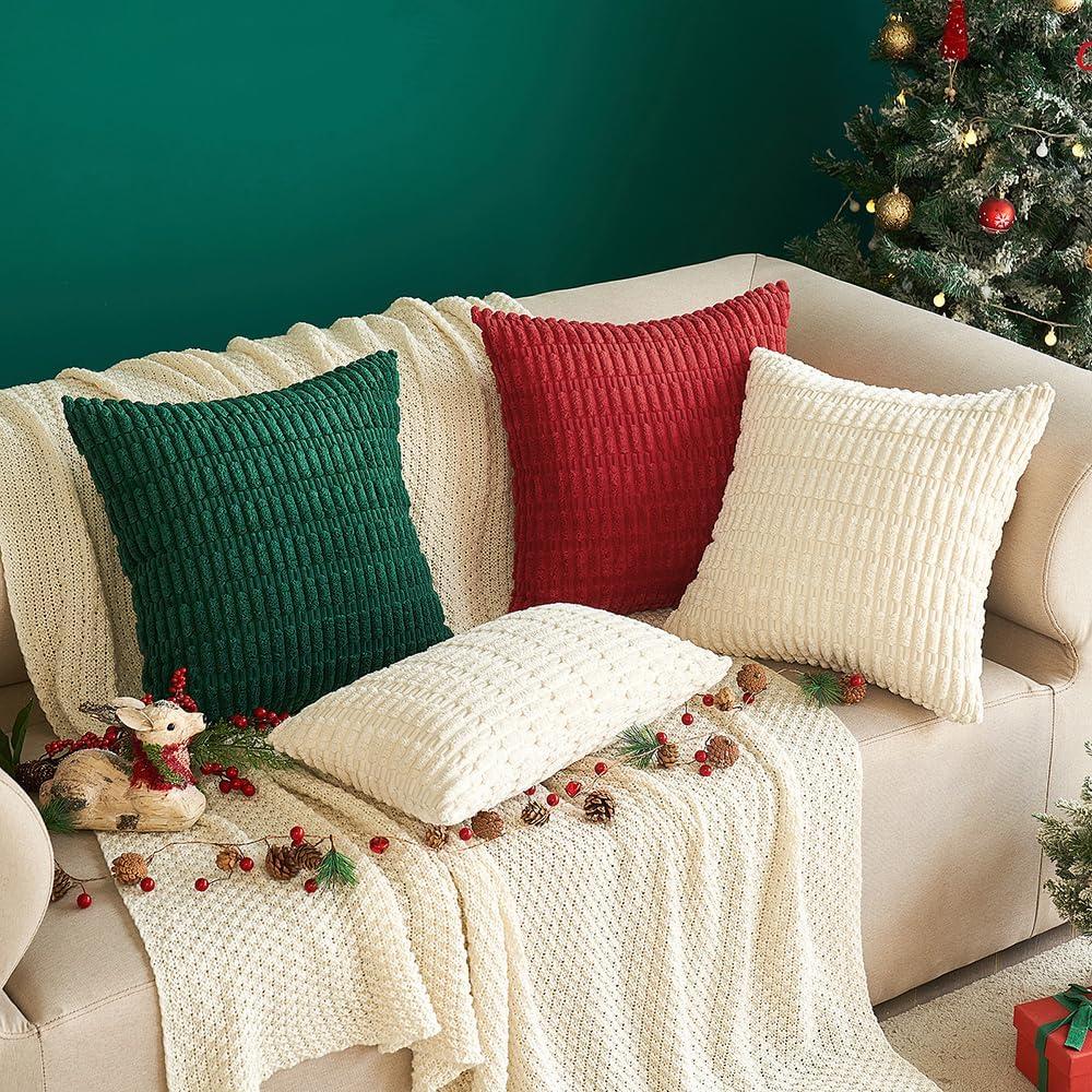 MIULEE Pack of 2 Corduroy Striped Throw Pillow Covers 18x18 Cream White Modern Home Decor