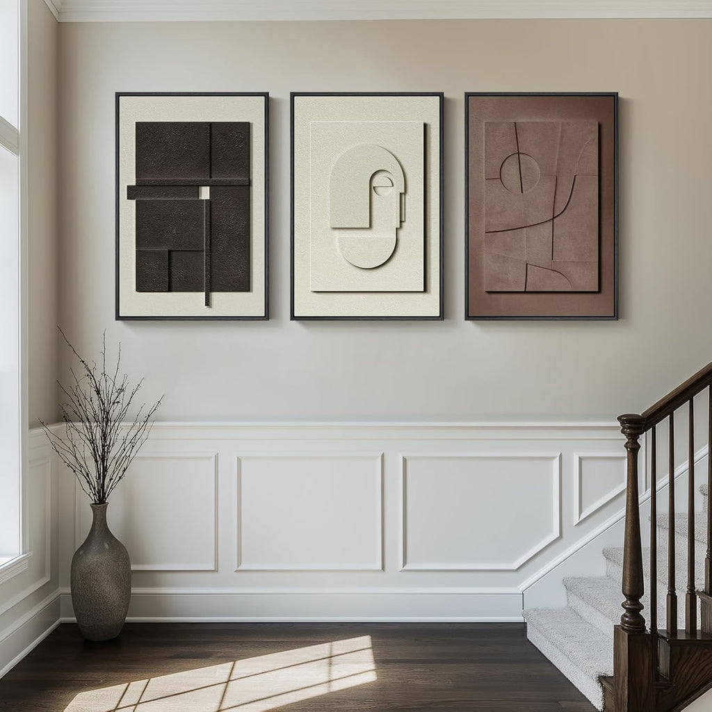 Cuspin Large Framed Abstract Wall Art Set - Modern Geometric Textured Prints for Living Room & Hallway