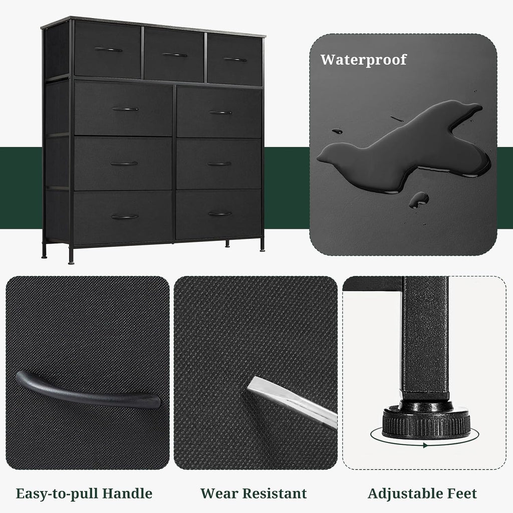 SageNest 9-Drawer Anti-Tip Dresser - Spacious Bedroom Storage Chest with Fabric Drawers for Closets & Entryways