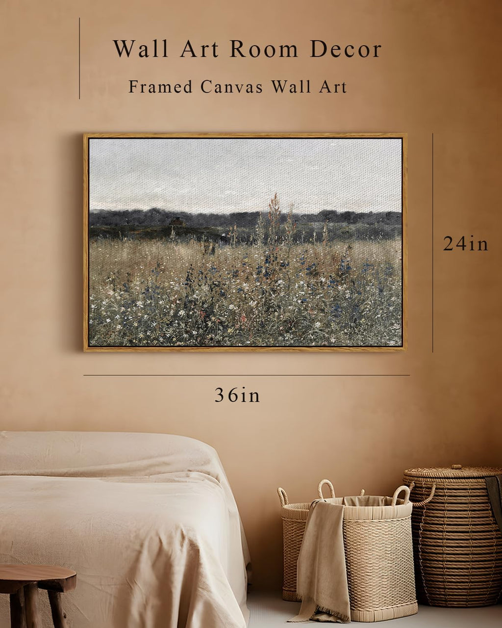 InSimSea Framed Vintage Canvas Wall Art - Champ Fleuri (24x36)