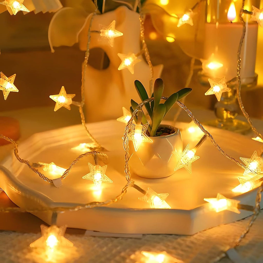 ANJAYLIA 20 LED Star String Lights - 10ft Battery Operated Warm White Indoor/Outdoor Decor