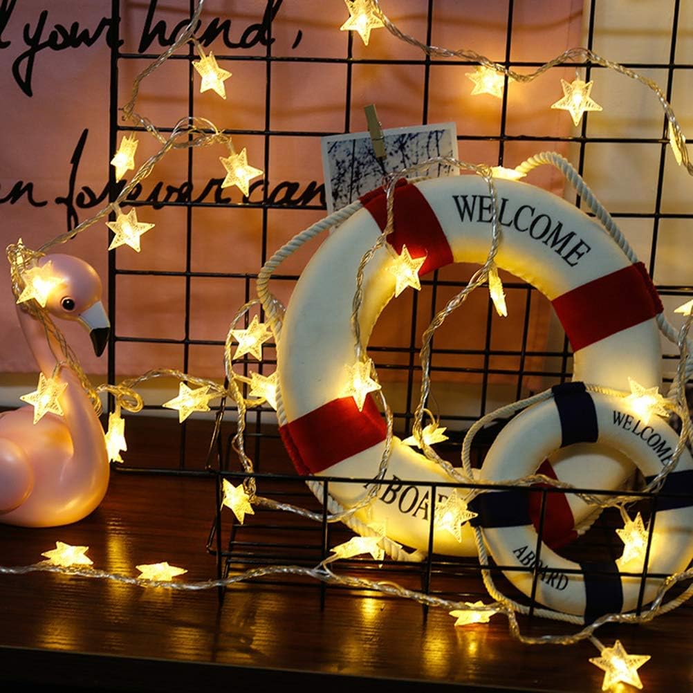 ANJAYLIA 20 LED Star String Lights - 10ft Battery Operated Warm White Indoor/Outdoor Decor