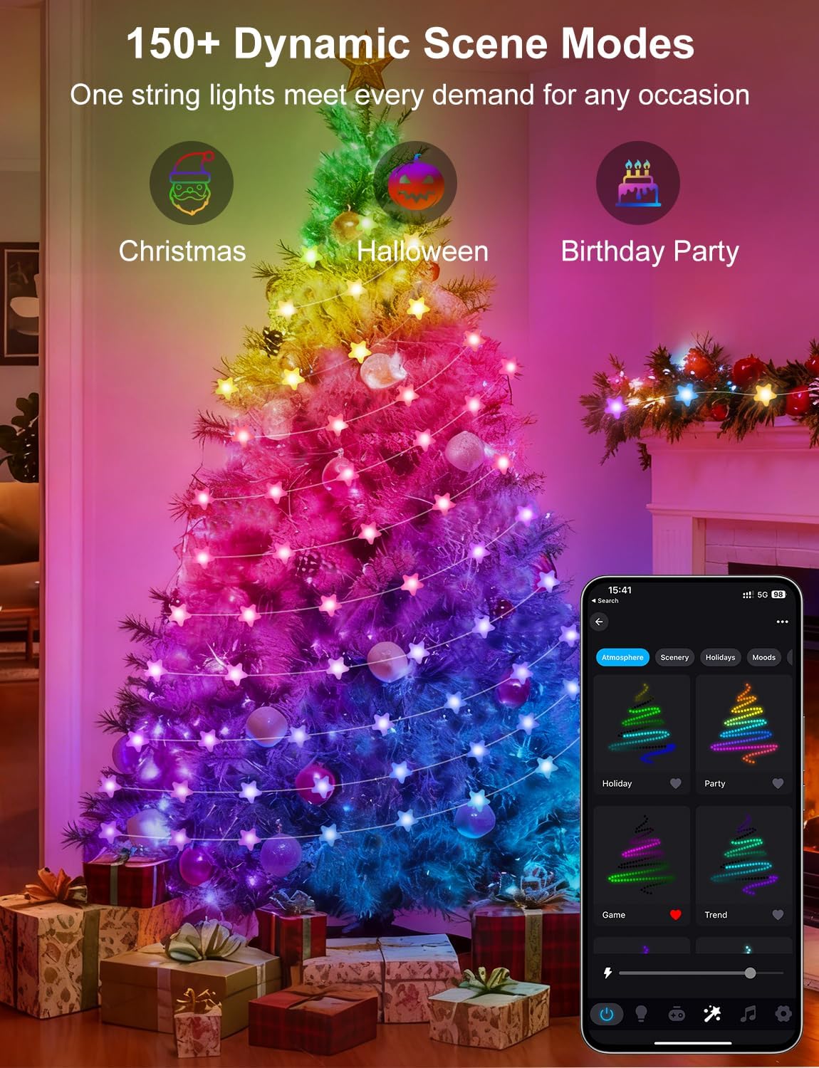 Echosari Smart Star Fairy Lights - 33ft RGB String Lights w/ App & Remote Control