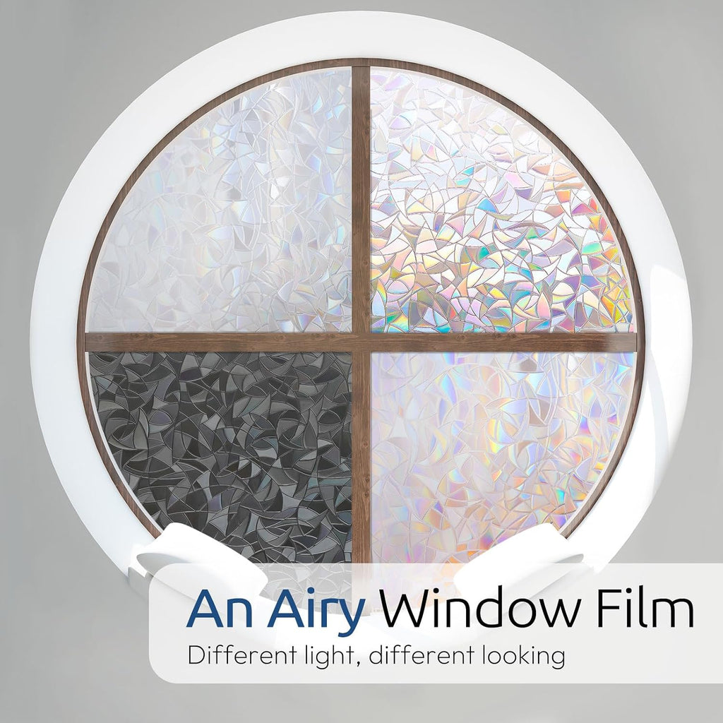 rabbitgoo Rainbow Window Film - Decorative Stained Glass Cling for Privacy & UV Protection