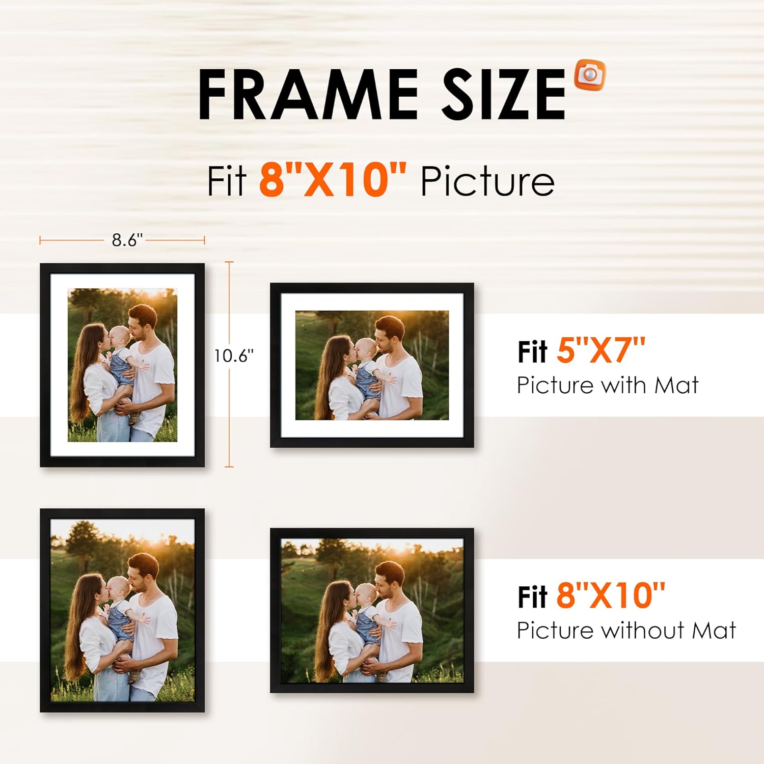 FIXSMITH 8x10 Picture Frame Set (2-Pack) - Black Wall/Tabletop Frames for 5x7 & 8x10 Photos