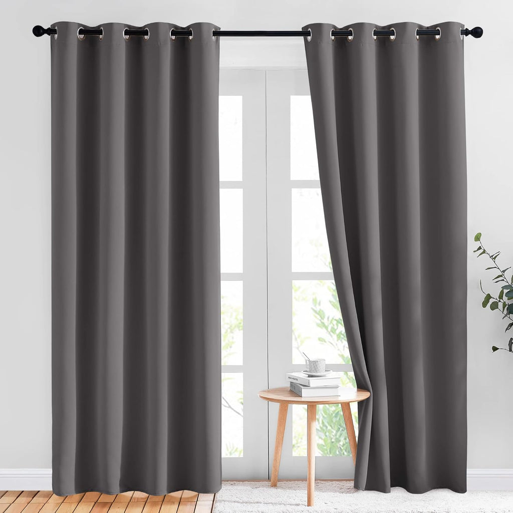 NICETOWN Gray Thermal Blackout Curtains 84" Long - Grommet Top Light Blocking Drapes (2 Panels)
