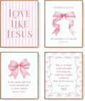 LARTSFRO Pink Bow Jesus Wall Art for Teen Girls - Set of 4 Unframed 8x10 Prints