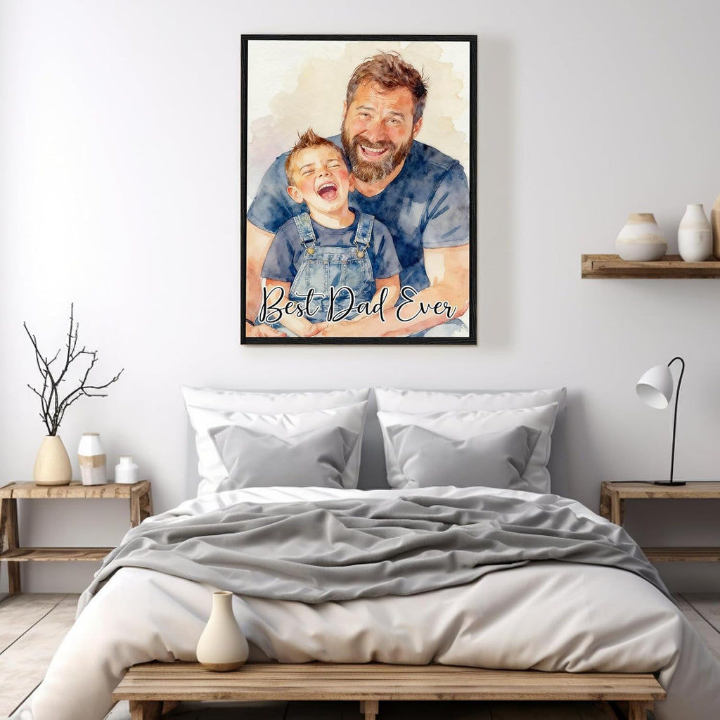 Personalized Father's Day Gift - Custom Photo Canvas Print for Dad & Family - Premium Framed Wall Art Ready to Hang