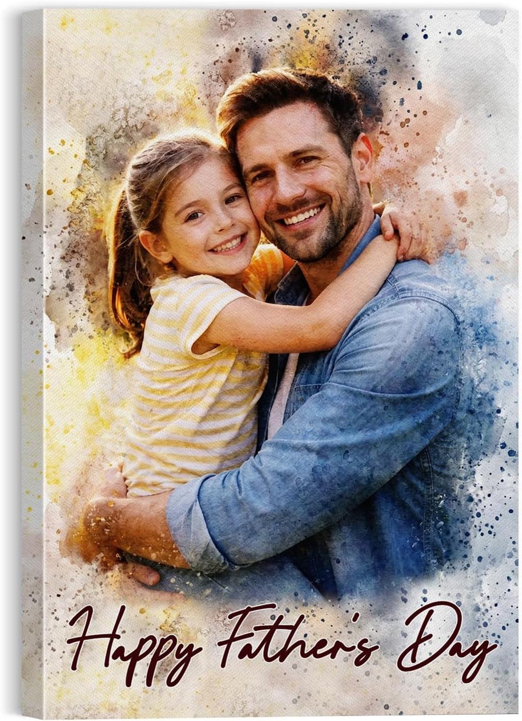 Ultragifta Custom Watercolor Canvas for Dad - Personalized Father's Day Gift with Photos