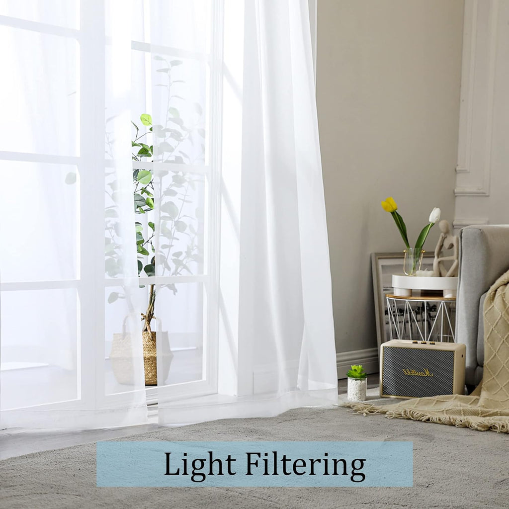 OWENIE White Sheer Curtains 84" Long 2 Panels - Rod Pocket Voile Drapes