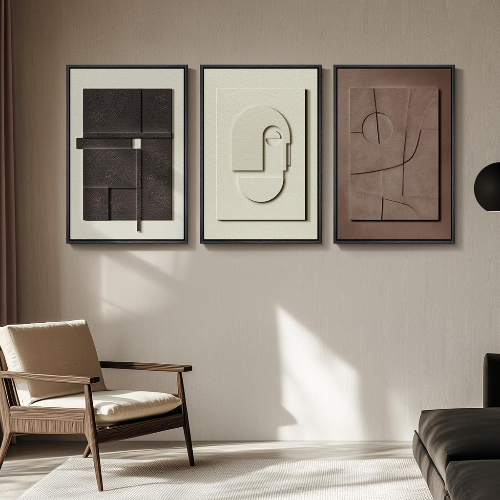 Cuspin Large Framed Abstract Wall Art Set - Modern Geometric Textured Prints for Living Room & Hallway