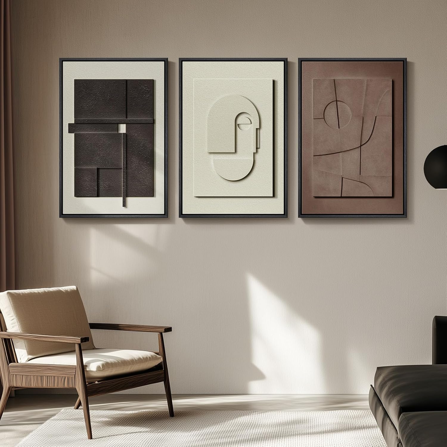 Cuspin Large Framed Abstract Wall Art Set - Modern Geometric Textured Prints for Living Room & Hallway