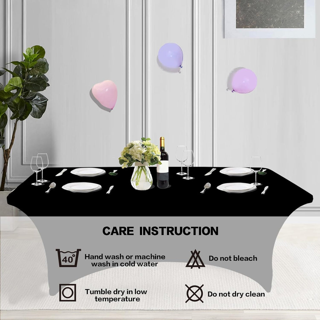 IVAPUPU 6ft Black Stretch Tablecloth - 2 Pack for Weddings & Events