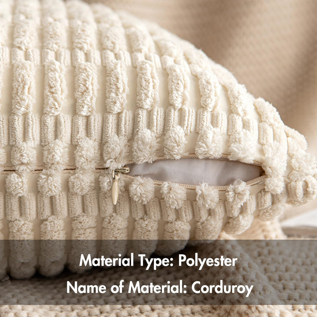 MIULEE Pack of 2 Corduroy Striped Throw Pillow Covers 18x18 Cream White Modern Home Decor