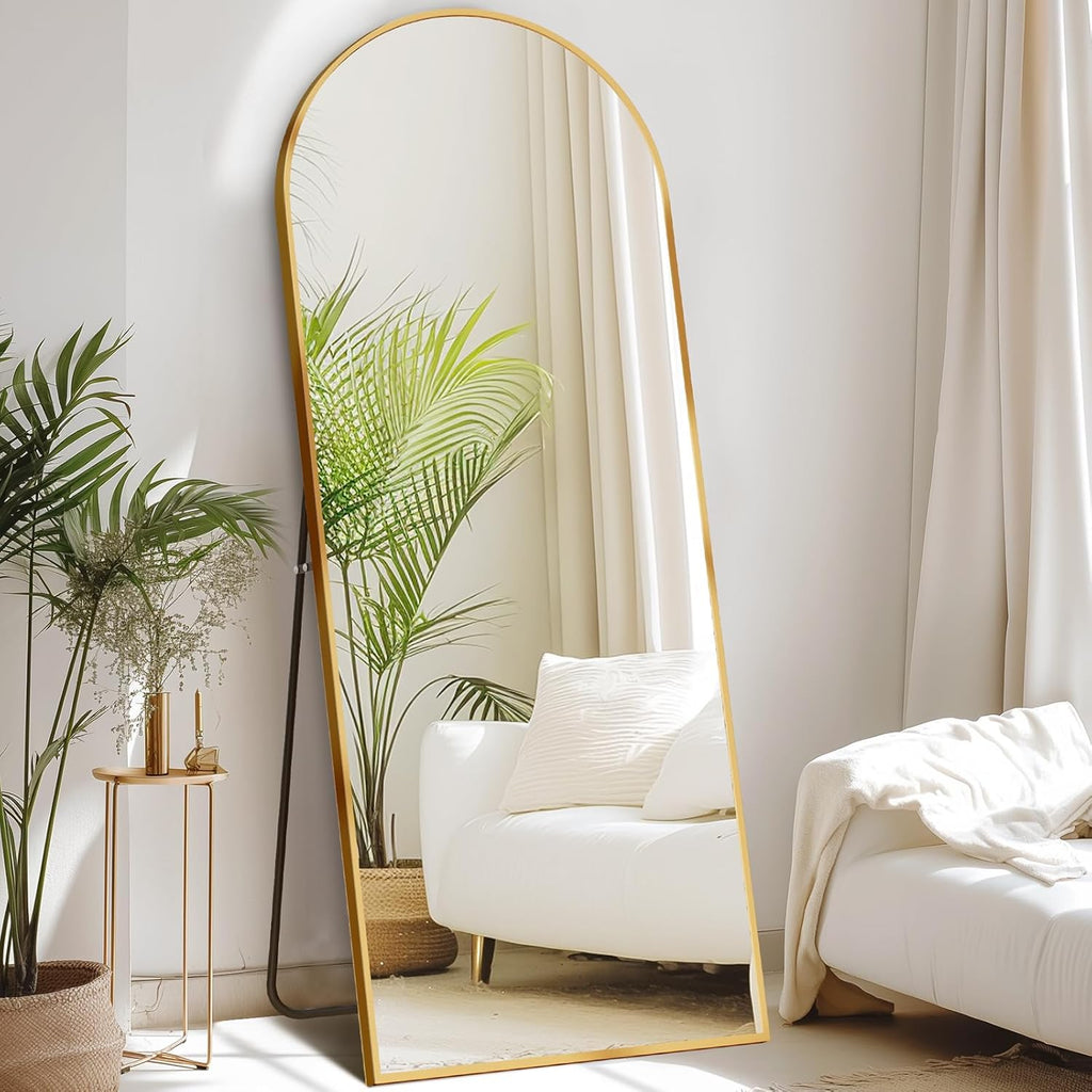 DUMOS Gold Arched Full Length Floor Mirror 64x21 - Shatterproof Modern Decor