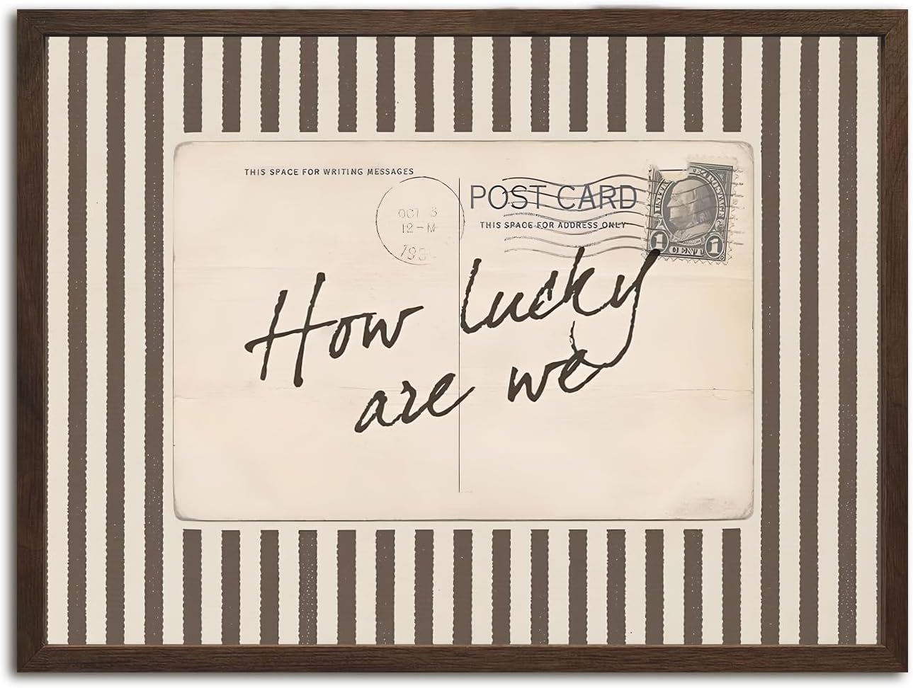 Vintage Striped 'How Lucky Are We' Inspirational Wall Art - Preppy Quote Print, 12x16 Framed Canvas for Living Room