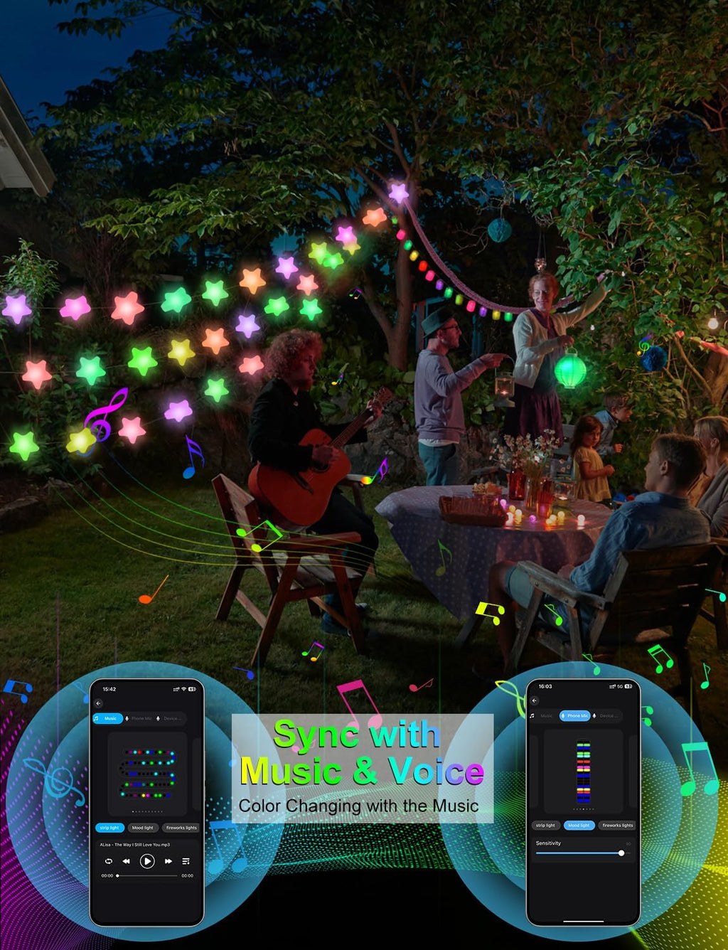 Echosari Smart Star Fairy Lights - 33ft RGB String Lights w/ App & Remote Control
