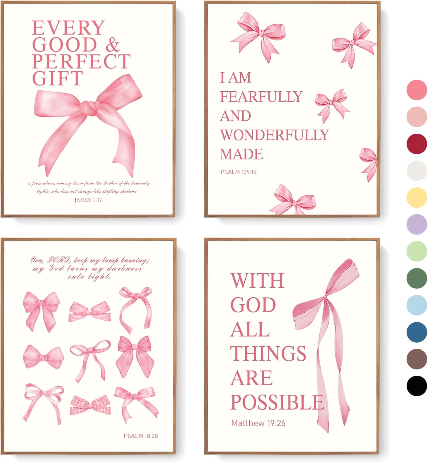 LARTSFRO Pink Bow Christian Wall Art Set - 8x10 Inch Unframed Prints for Girls Room Decor