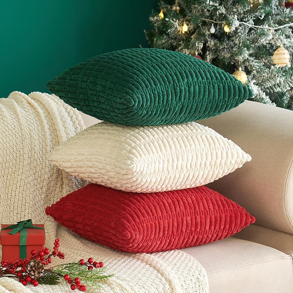 MIULEE Pack of 2 Corduroy Striped Throw Pillow Covers 18x18 Cream White Modern Home Decor