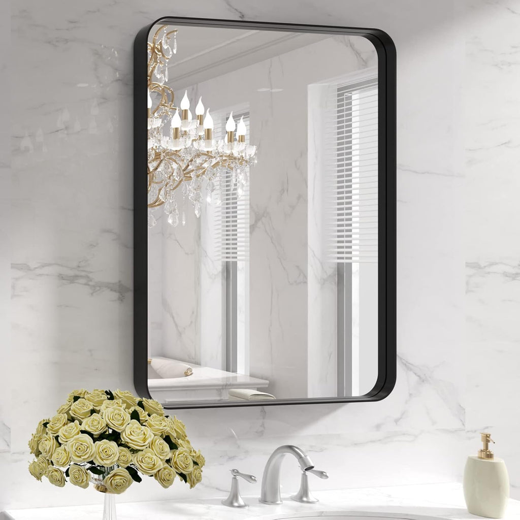 LOAAO 22x30 Inch Black Metal Framed Bathroom Mirror for Wall