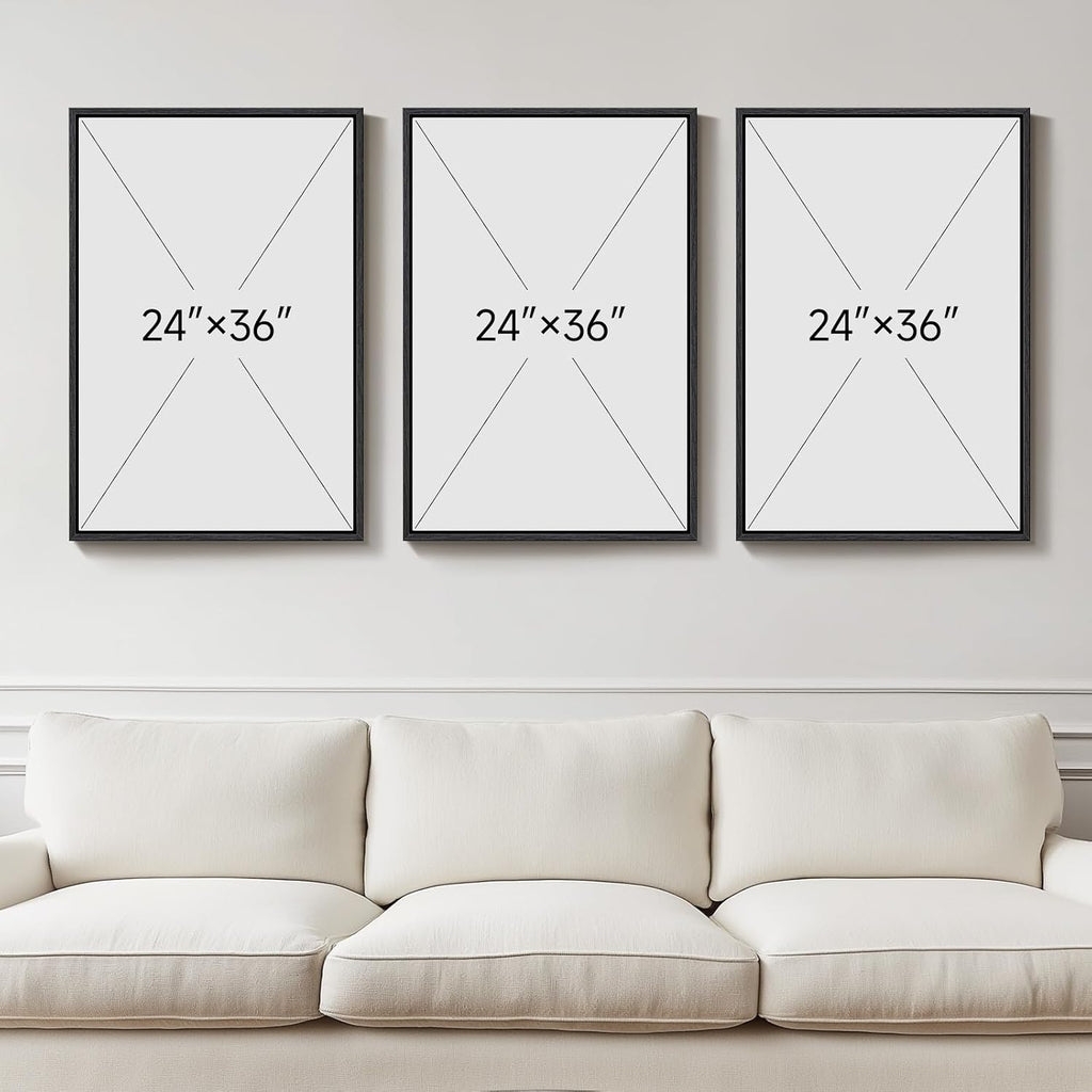 Large Framed Neutral Abstract Wall Art Set for Living Room - 3 Piece Canvas Prints (24x36 Inch)