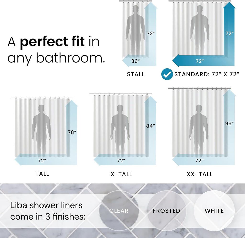 LiBa Clear Waterproof Shower Curtain Liner - PEVA Material with Rust-Proof Grommets for Dry & Clean Bathrooms