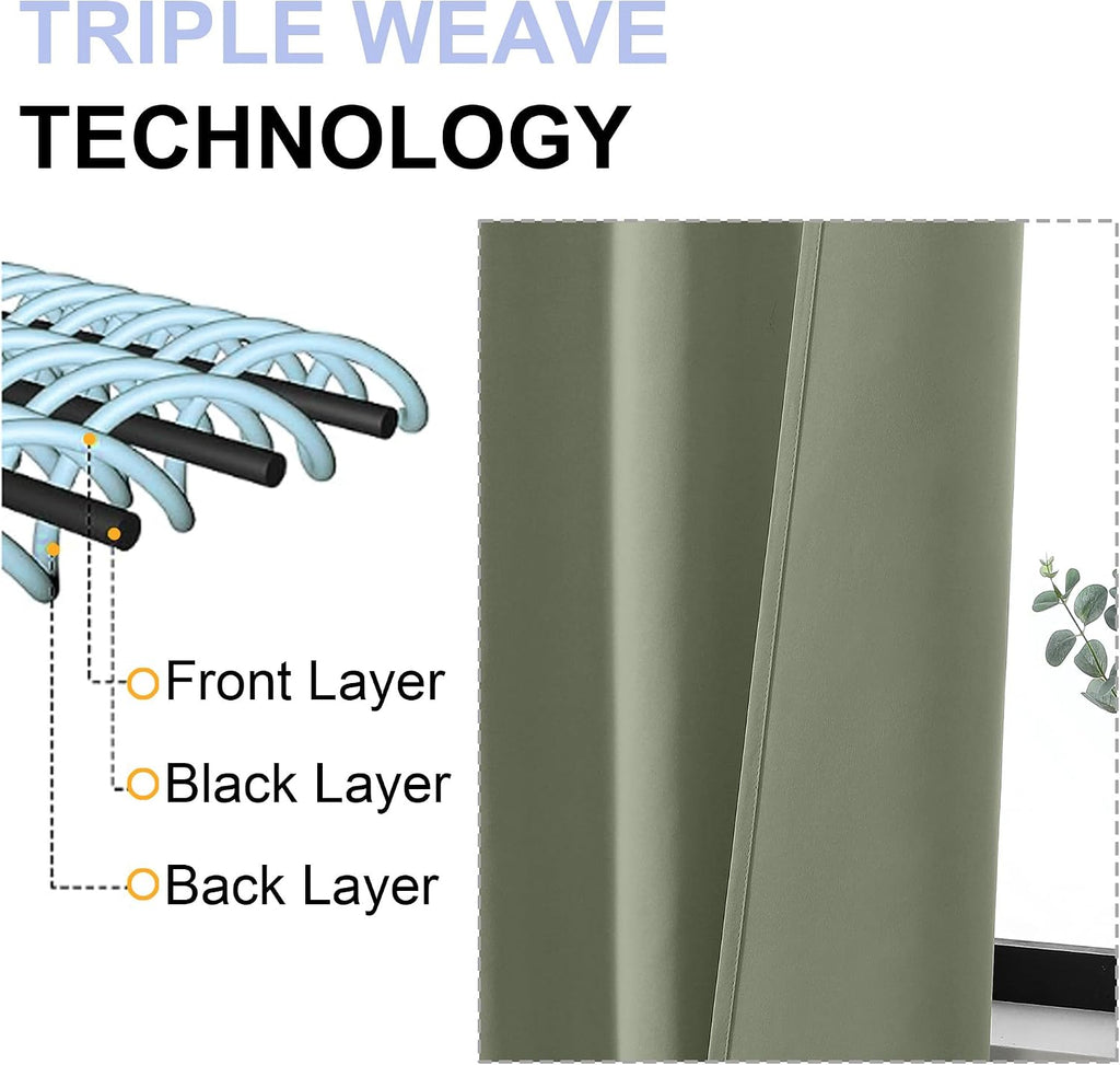 Simplebrand Sage Green Blackout Curtains - Bedroom Thermal Insulated Drapes, 63" Length, 2 Panels