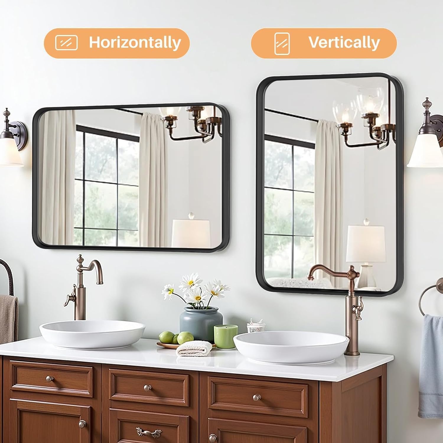 Atilioo 30x22 Inch Matte Black Framed Wall Mirror - Shatterproof Tempered Glass for Bathroom Vanity