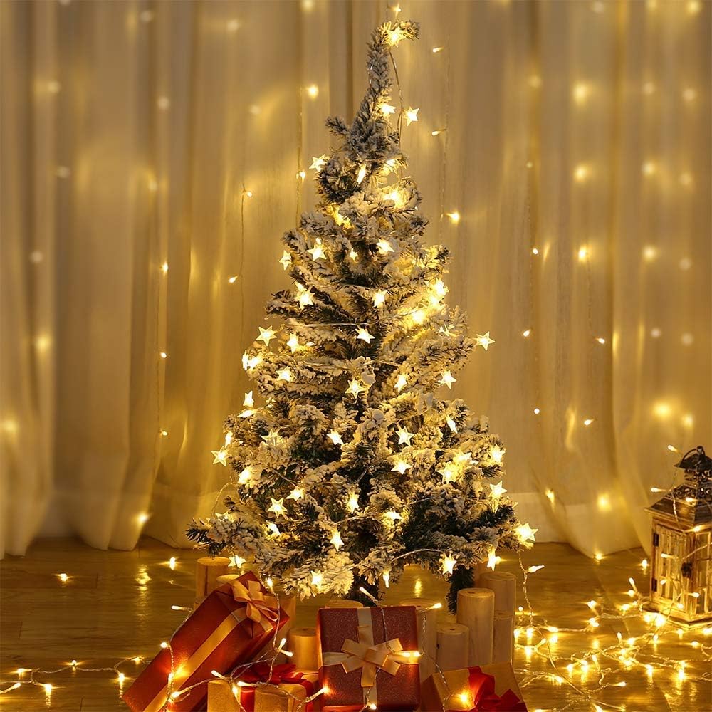 ANJAYLIA 20 LED Star String Lights - 10ft Battery Operated Warm White Indoor/Outdoor Decor