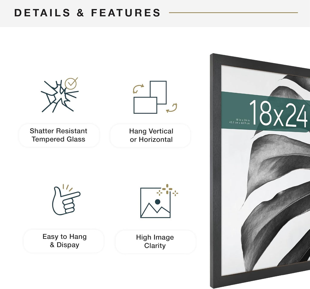 MCS Studio Gallery 18x24 Black Woodgrain Picture Frame - Durable MDF & Easel Back for Wall Display