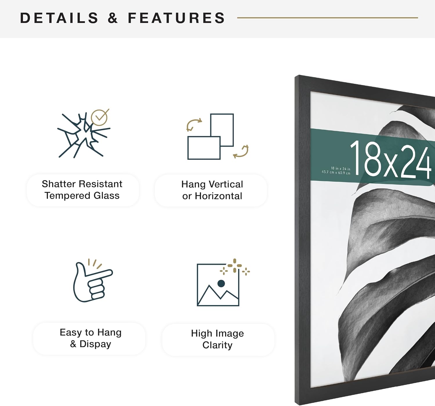 MCS Studio Gallery 18x24 Black Woodgrain Picture Frame - Durable MDF & Easel Back for Wall Display