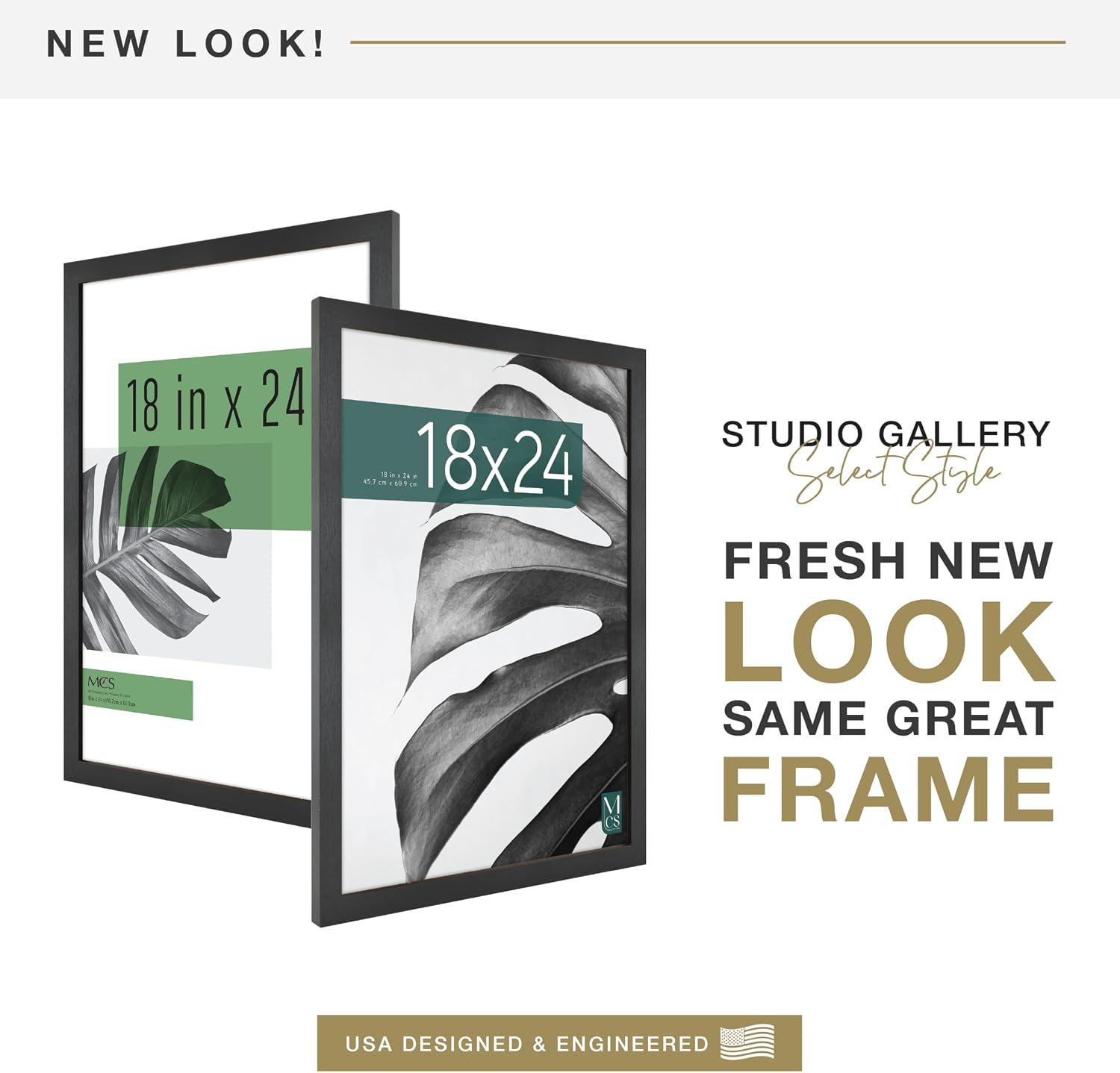 MCS Studio Gallery 18x24 Black Woodgrain Picture Frame - Durable MDF & Easel Back for Wall Display