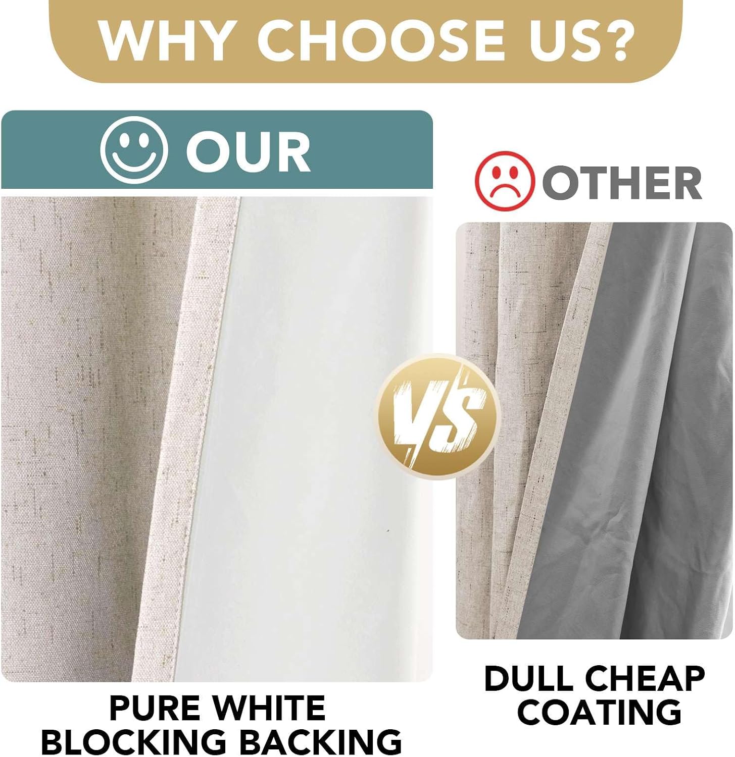 H.VERSAILTEX Linen 100% Blackout Curtains for Bedroom - Textured Grommet Panels with White Lining (2 Pack)