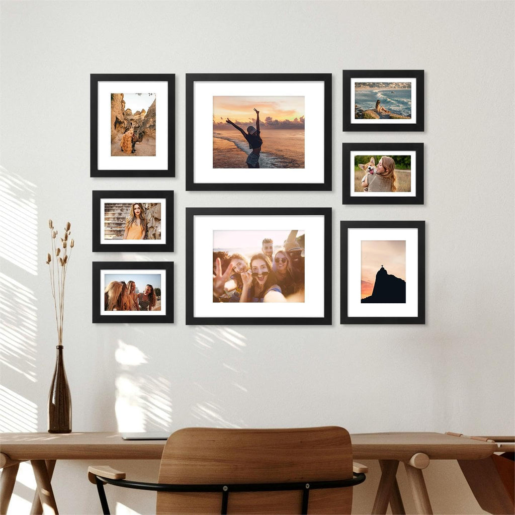 decorUhome Black 8x10 Picture Frame - Holds 5x7 Matted Photos for Wall/Tabletop Display