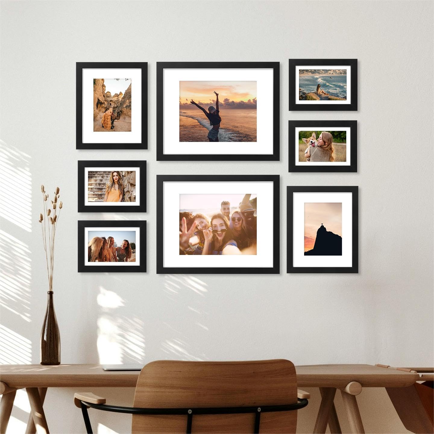 decorUhome Black 8x10 Picture Frame - Holds 5x7 Matted Photos for Wall/Tabletop Display