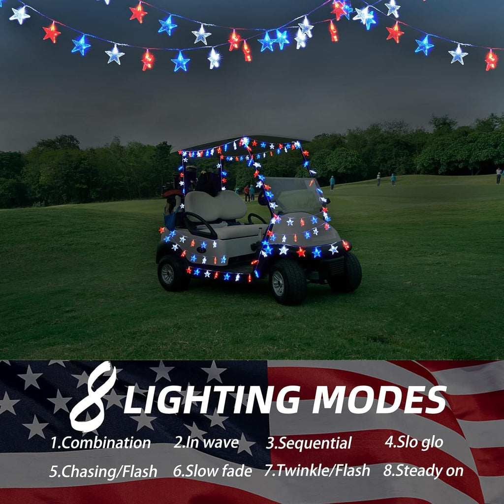 Dirnun 40-LED Red White Blue Star String Lights - 4th of July Patriotic Decor with Remote