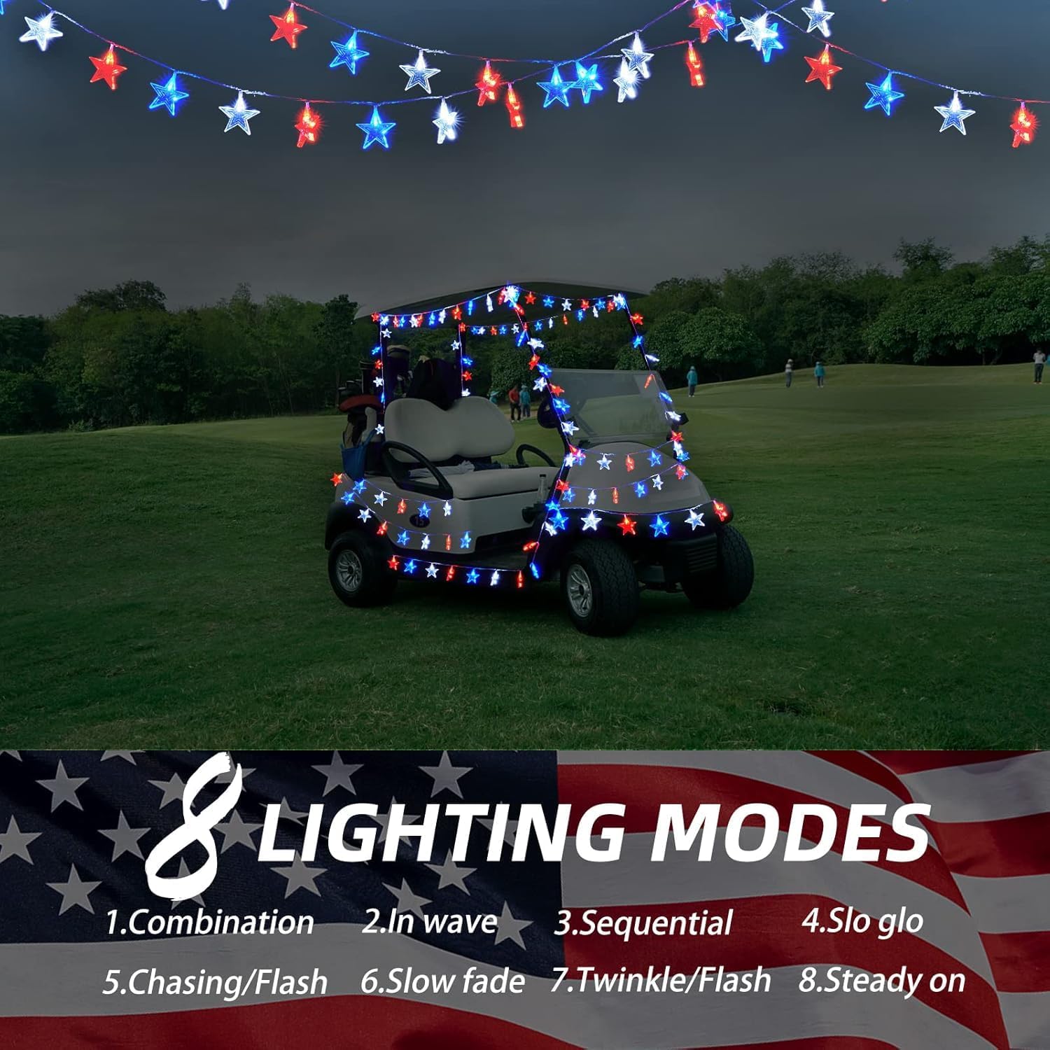 Dirnun 40-LED Red White Blue Star String Lights - 4th of July Patriotic Decor with Remote