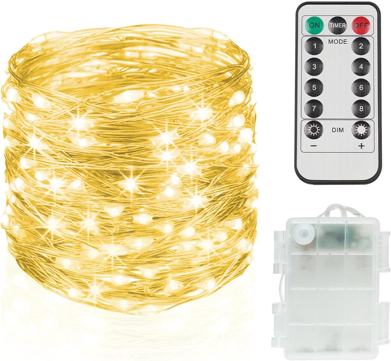 Suddus 33ft 100 LED Battery Operated Fairy Lights w/ Remote & Timer - Waterproof Twinkle String Lights for Indoor Outdoor Decor