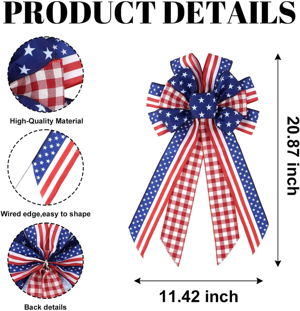 Large Patriotic Wreath Bow - Kutyndrix 4th of July Decor