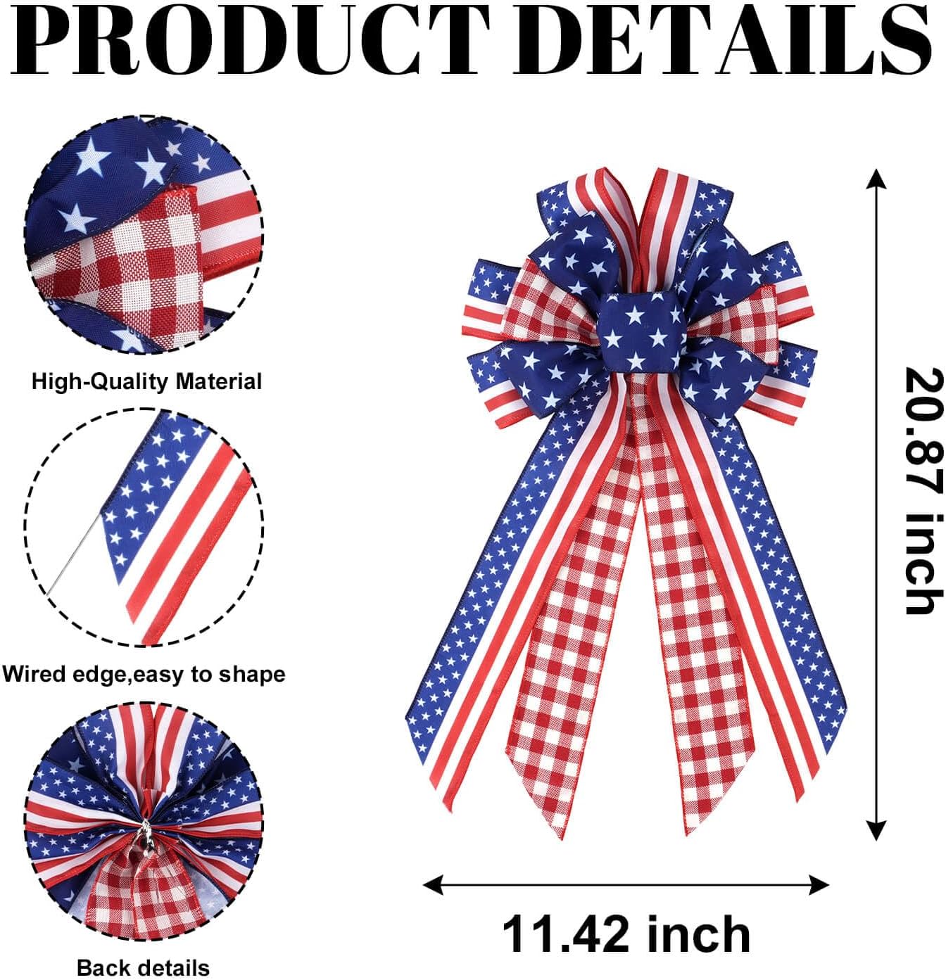 Large Patriotic Wreath Bow - Kutyndrix 4th of July Decor