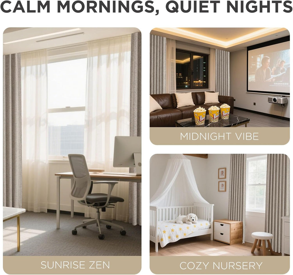 Joydeco 100% Blackout Linen Curtains for Bedroom/Living Room - Nature Textured Drapes with Thermal Insulation (2 Panels)