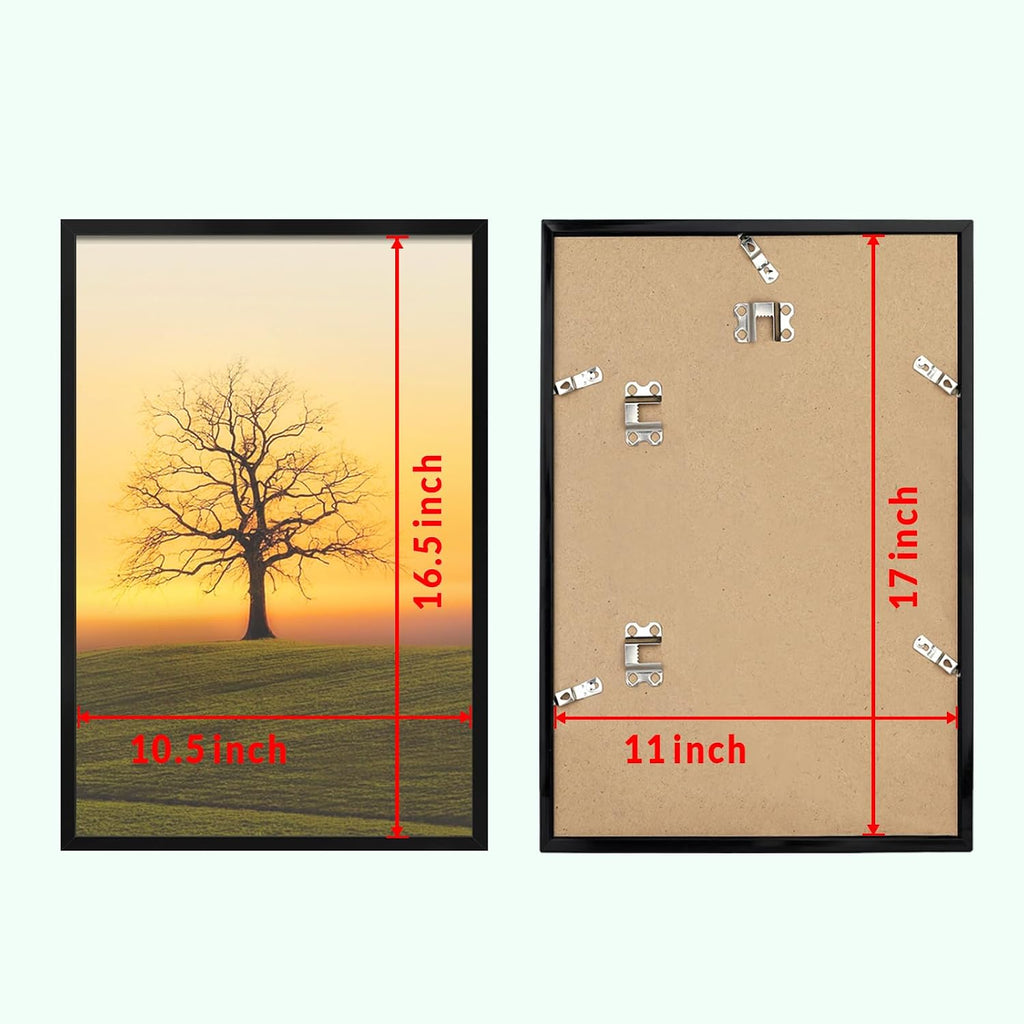 11x17 Black Picture Frame - Shatterproof Plexiglass & Hanging Hardware for Wall Display