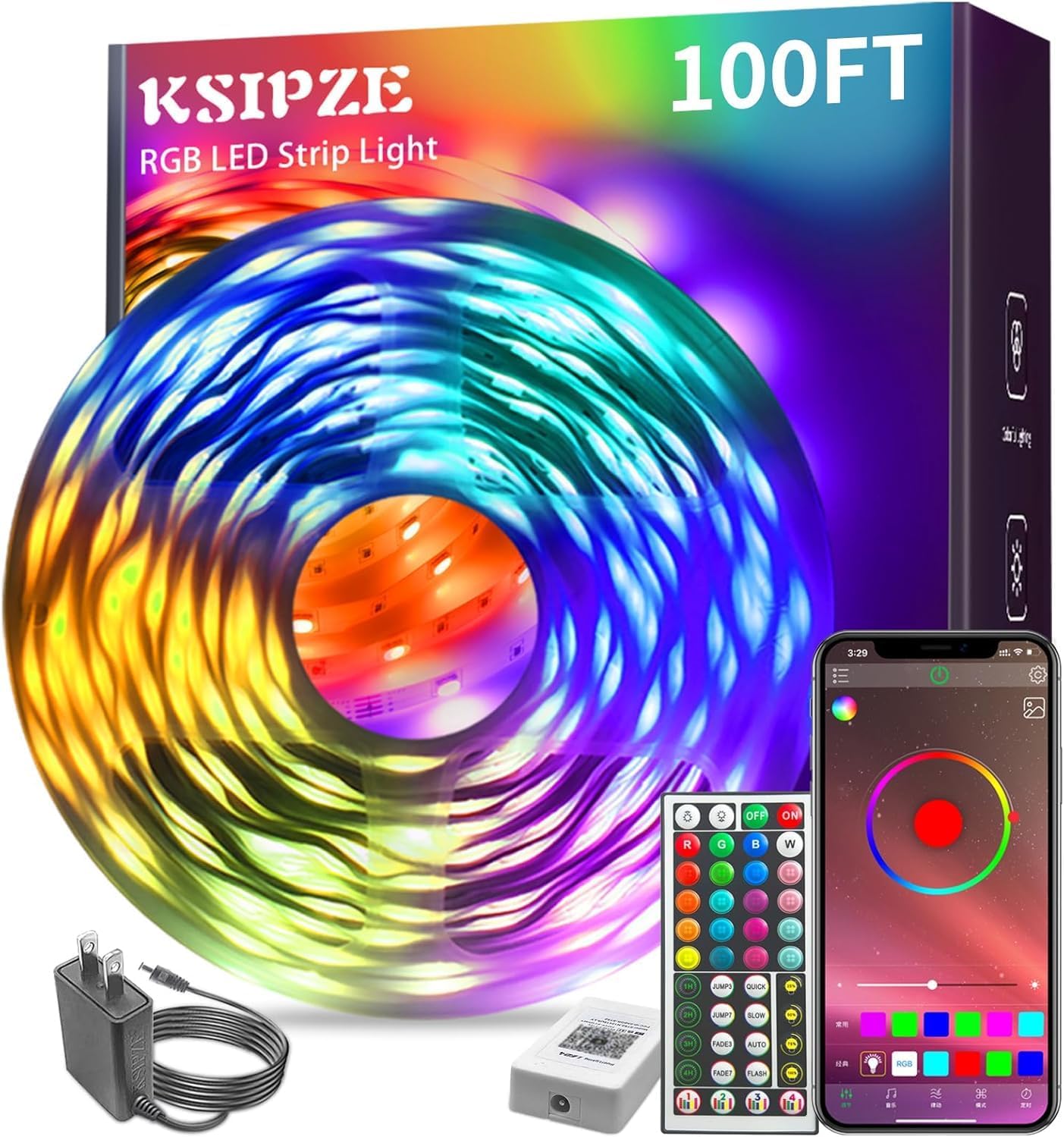 KSIPZE 100ft RGB Music Sync Smart LED Strip Lights for Home Decor & Parties
