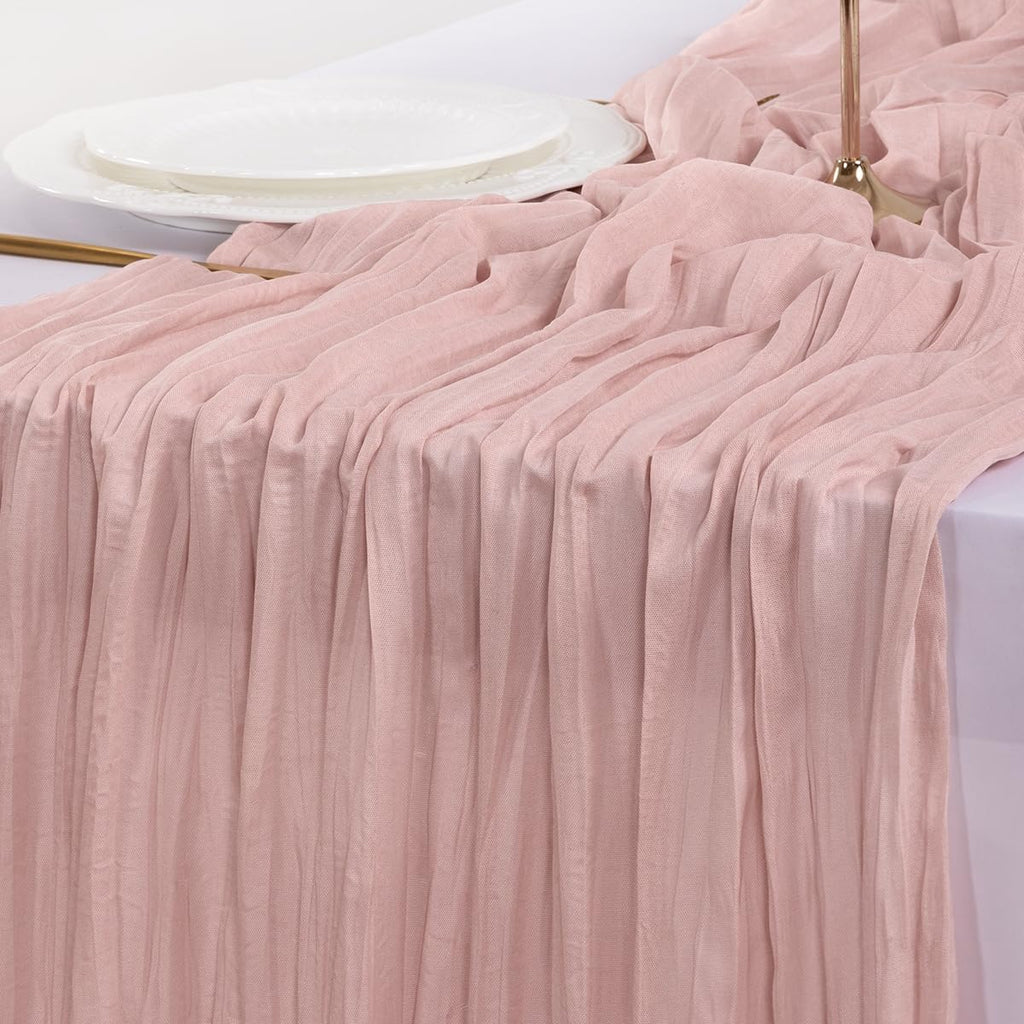 Socomi Dusty Pink Cheesecloth Table Runner 10ft - Rustic Boho Home Decor