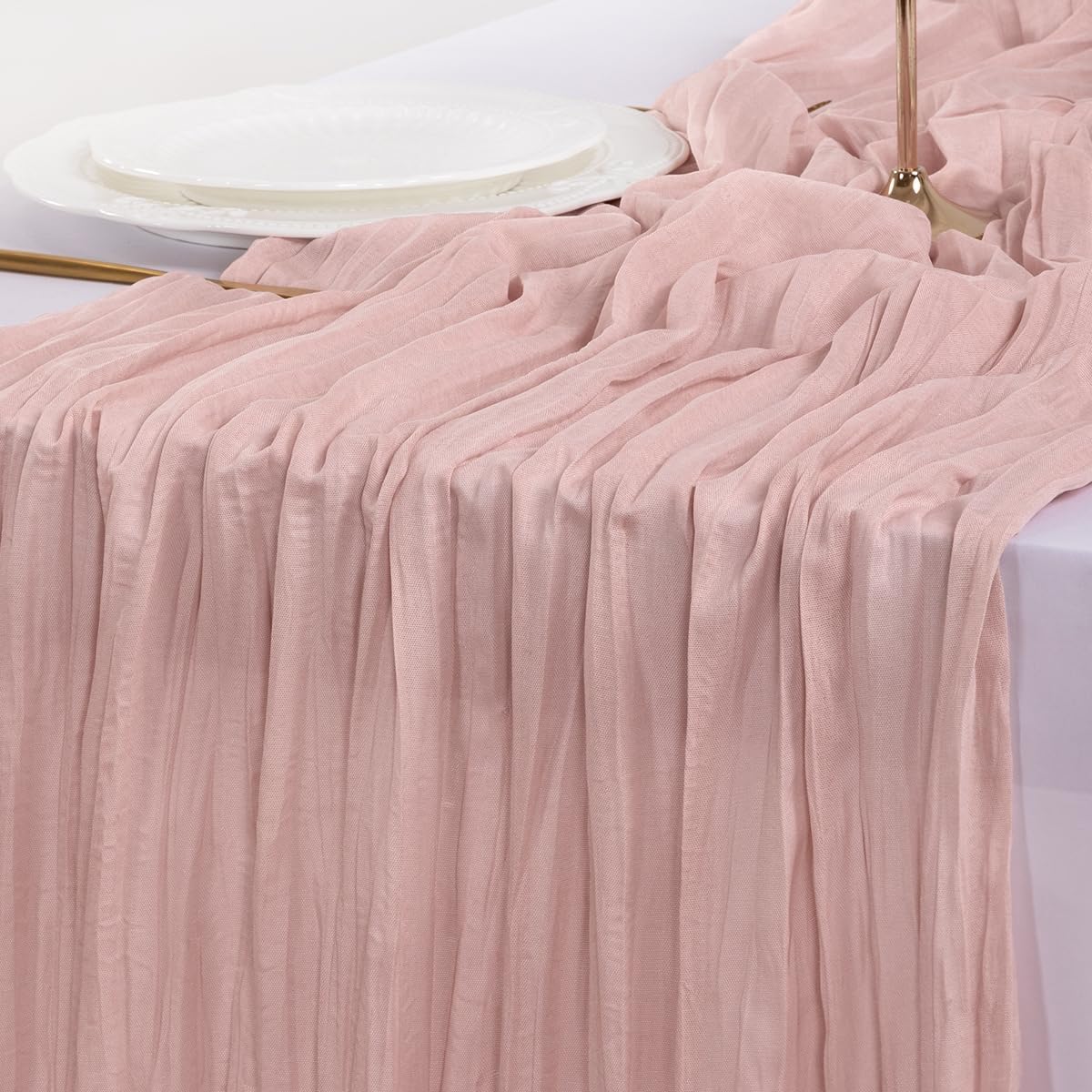 Socomi Dusty Pink Cheesecloth Table Runner 10ft - Rustic Boho Home Decor